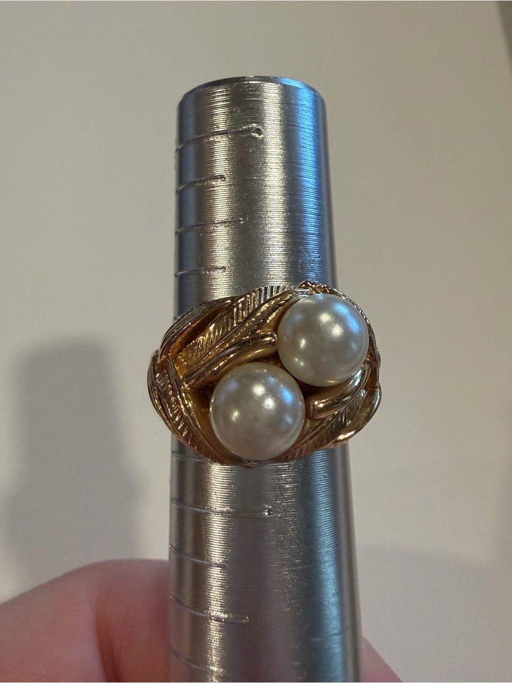 Gold-Tone Pearl Double Cluster Ring - Unbranded Vintage Costume Size 5